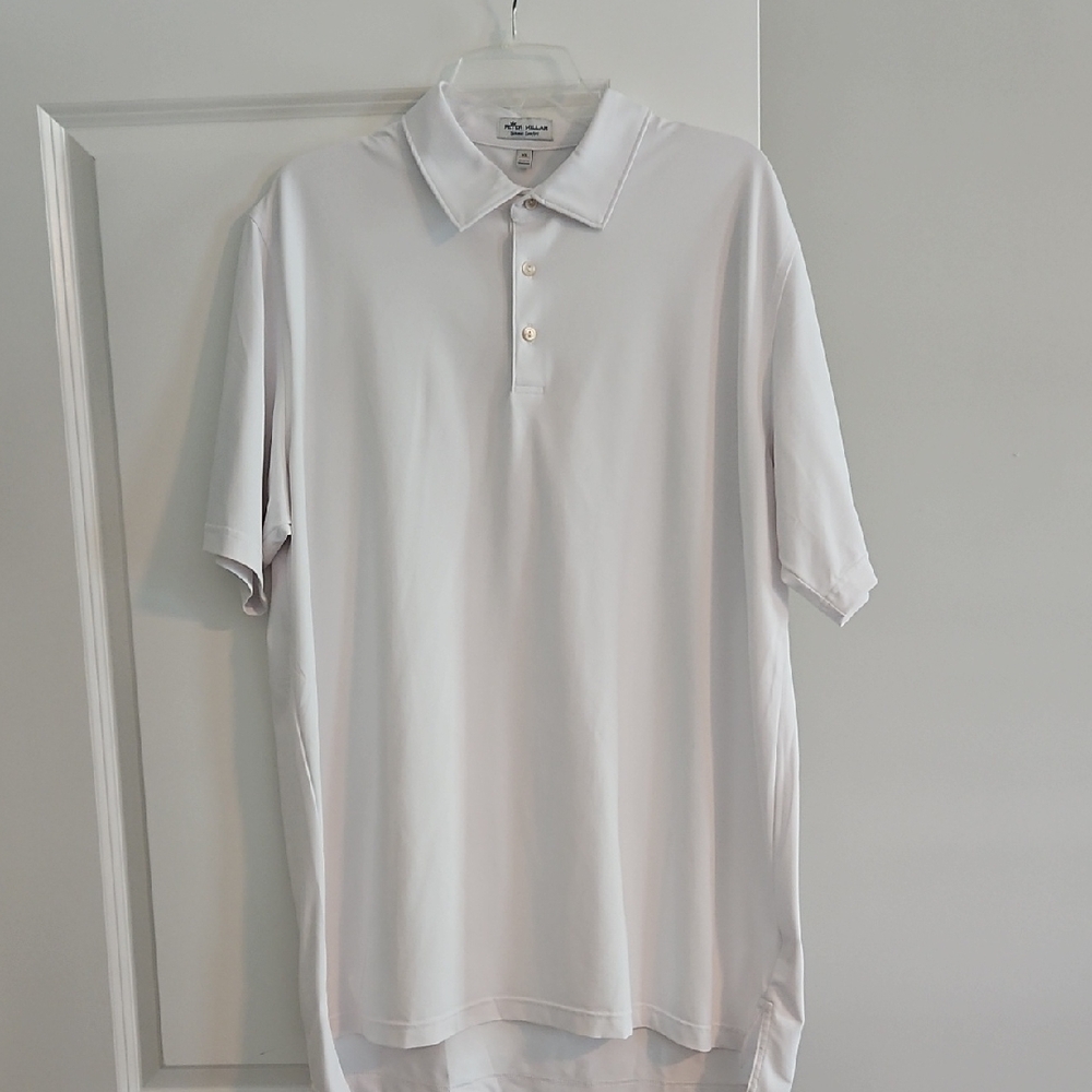 Peter Millar White Poly/Spandex Polo Shirt, XL
